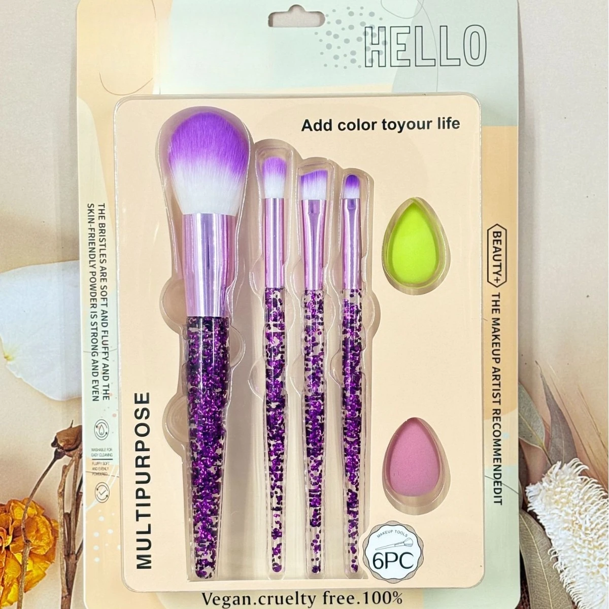 Set de 6 brochas de maquillaje 4 brochas de maquillaje puff beauty blender