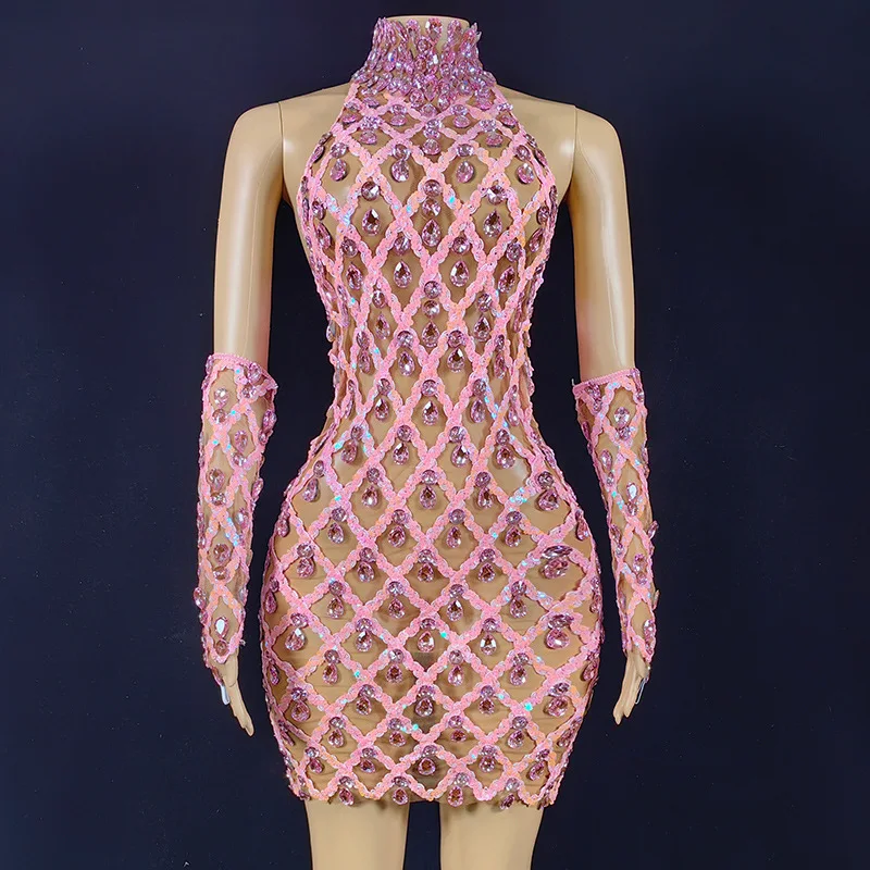 زي عيد الميلاد زي أداء الماس زي الماس اللامع فستان سهرة قفازات الماس الساخن Vestidos Para Mujer Fiesta Elegante