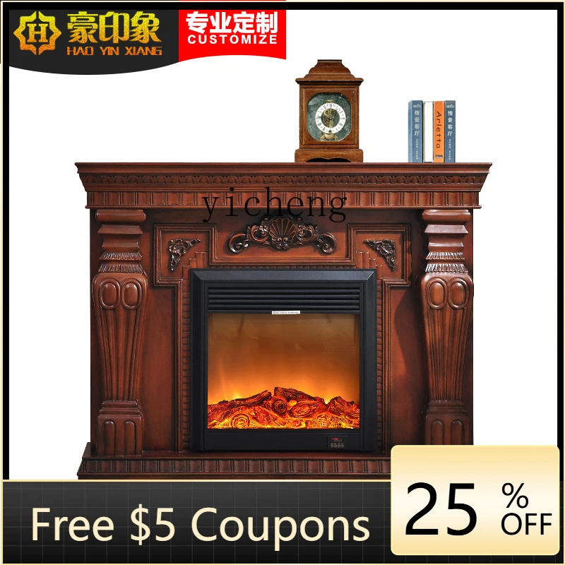 

ZZK Solid Wood Fireplace Curio Cabinet American Household Electric Fireplace Heating Living Room Simulation Stove 1.5 M