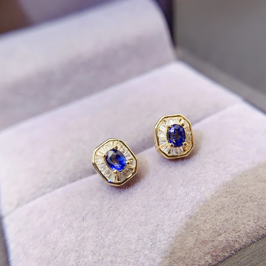 

SHILOVEM 925 sterling silver Natural sapphire stud earrings fine Jewelry women wedding gift wholesale 3*4mm le0304895agl