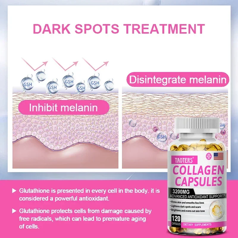 Powerful Collagen + Glutathione Capsules - Skin Joint Hair Nail Health Support Nutritional Supplement for Men and Women