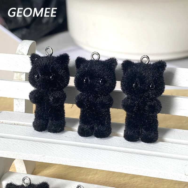 10/20/30pcs Fluffy Black Cat Resin Charms Bulk Wholesale Dollouse Animal Pendants For Keychain Necklace Diy Jewelry Make