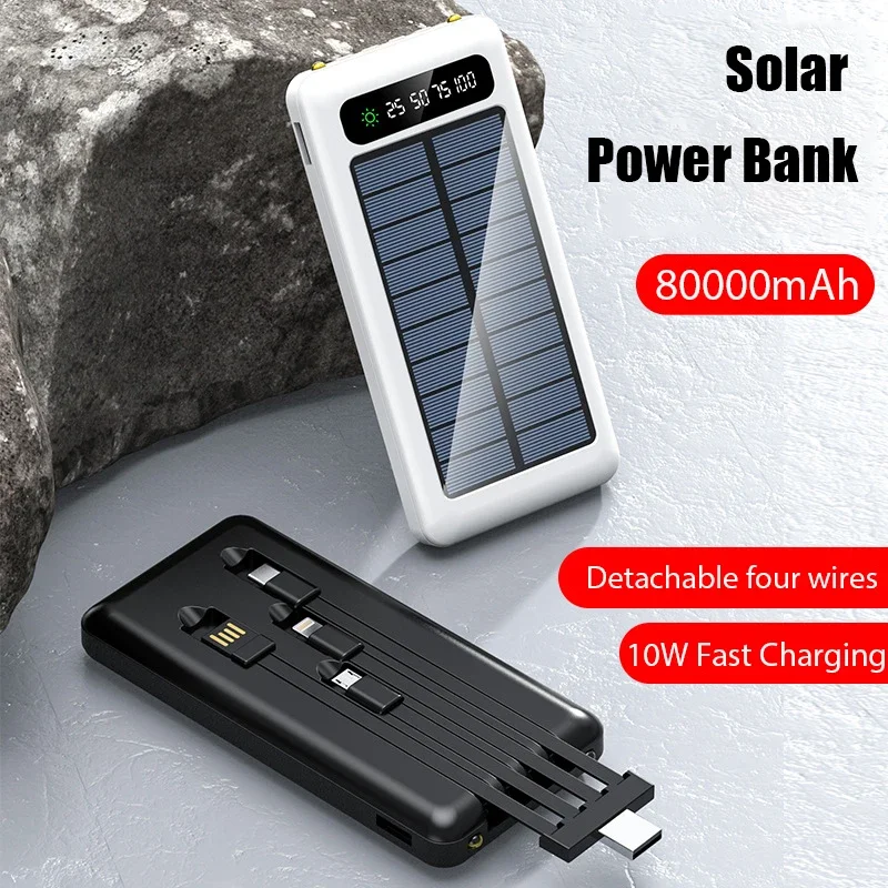 Cargador rápido Solar QI de 80000mAh, batería externa portátil para exteriores, para Xiaomi Mi, Samsung y IPhone