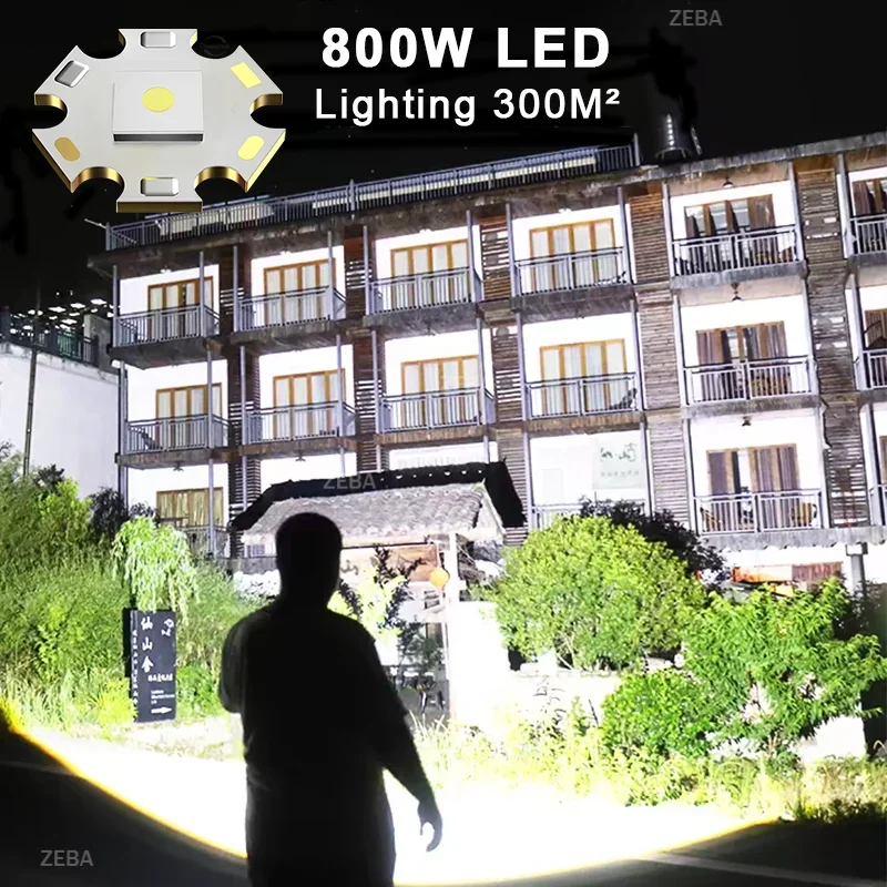 500000LM 800W/300W Most Powerful Led Flashlight High Power Rechargeable Tactical Flash Light Torch Light Camping Hunting Lantern