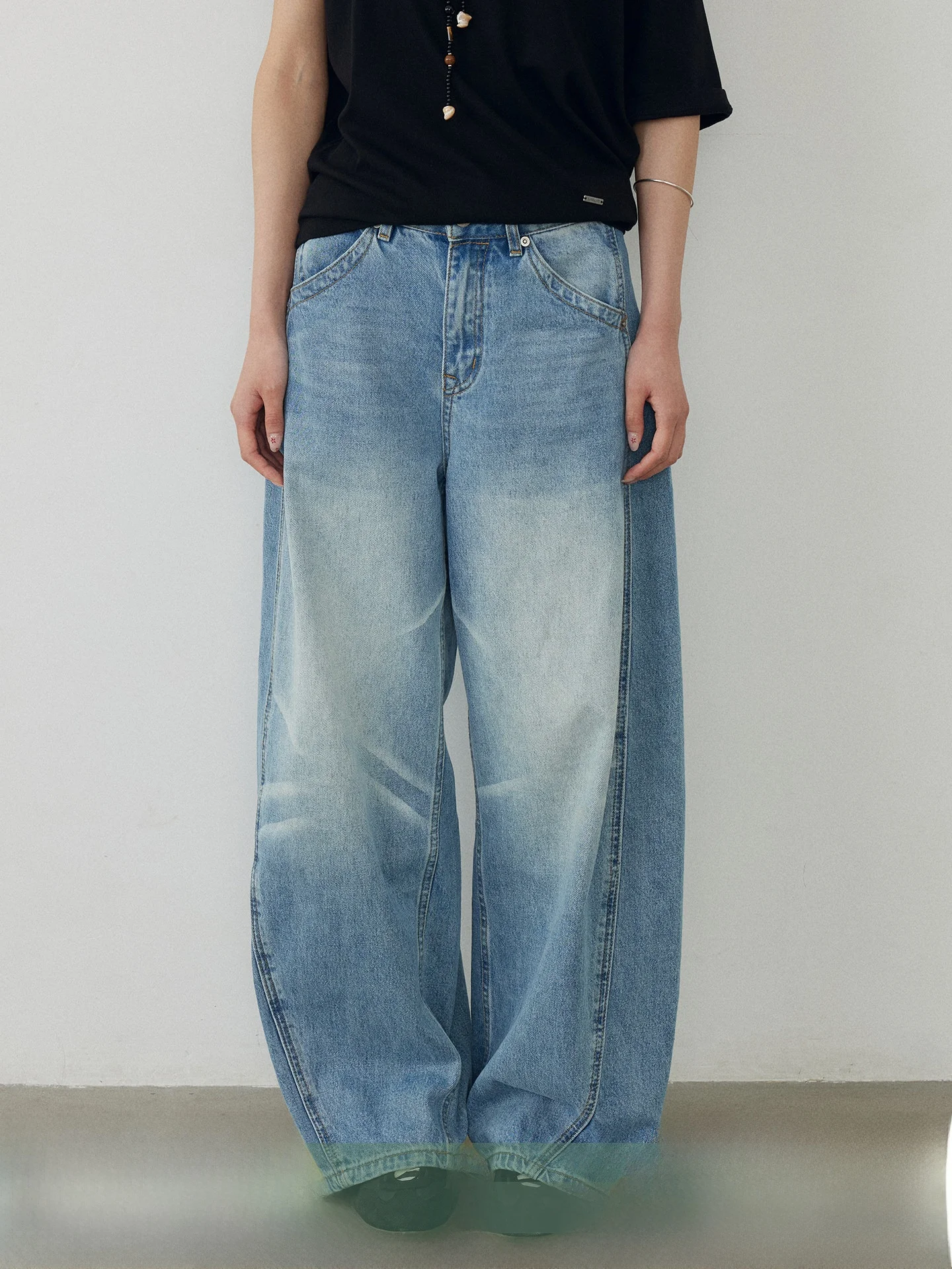

KEARA Loose Women's Jeans Retro Washed Wide Leg Low Waist Trousers Adjustable Back Waist Knife Shape Silhouette All Seasons Wear