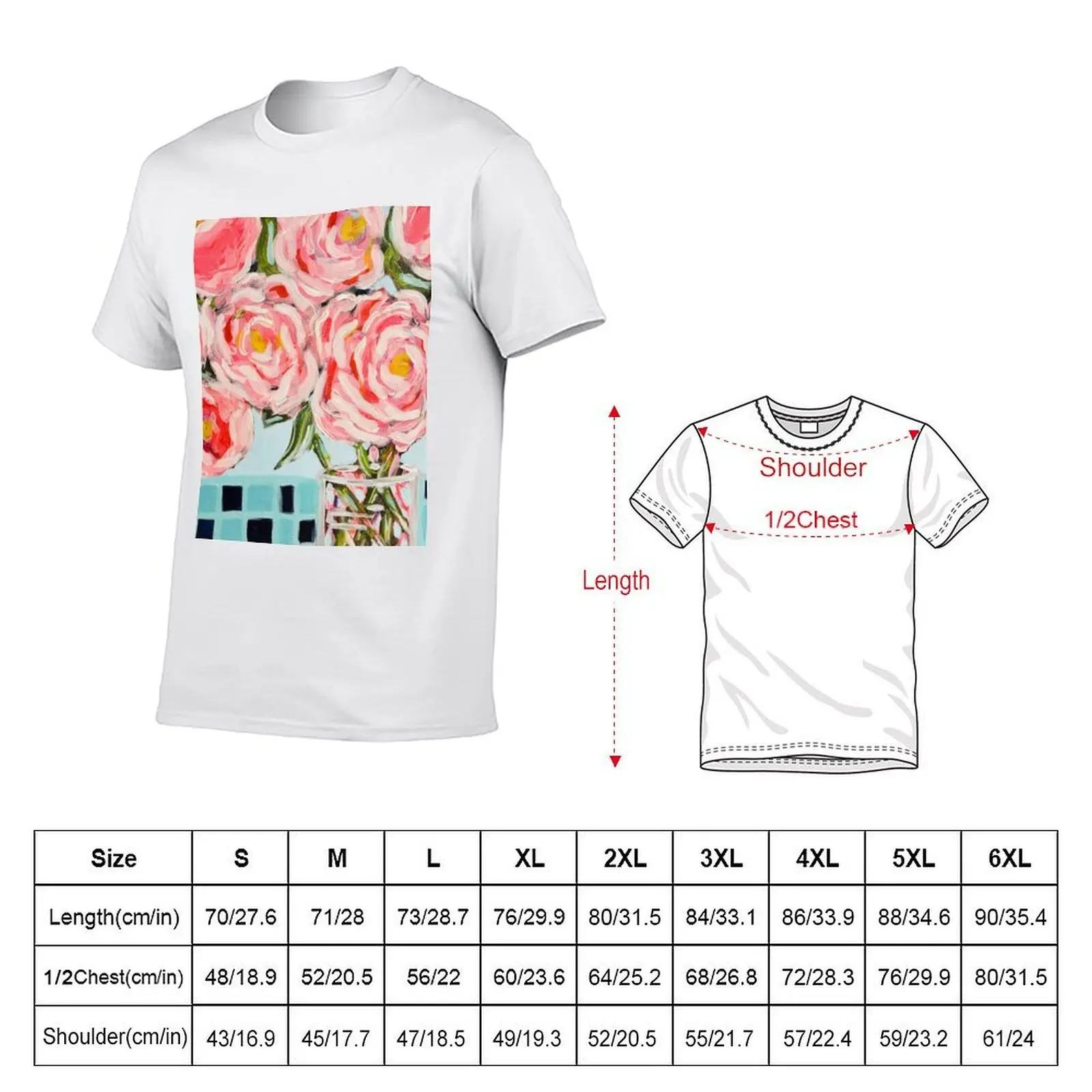 Rose rosa su Blue Check Table T-shirt da uomo t-shirt in cotone 100% t-shirt da uomo grafica t-shirt da uomo di lusso
