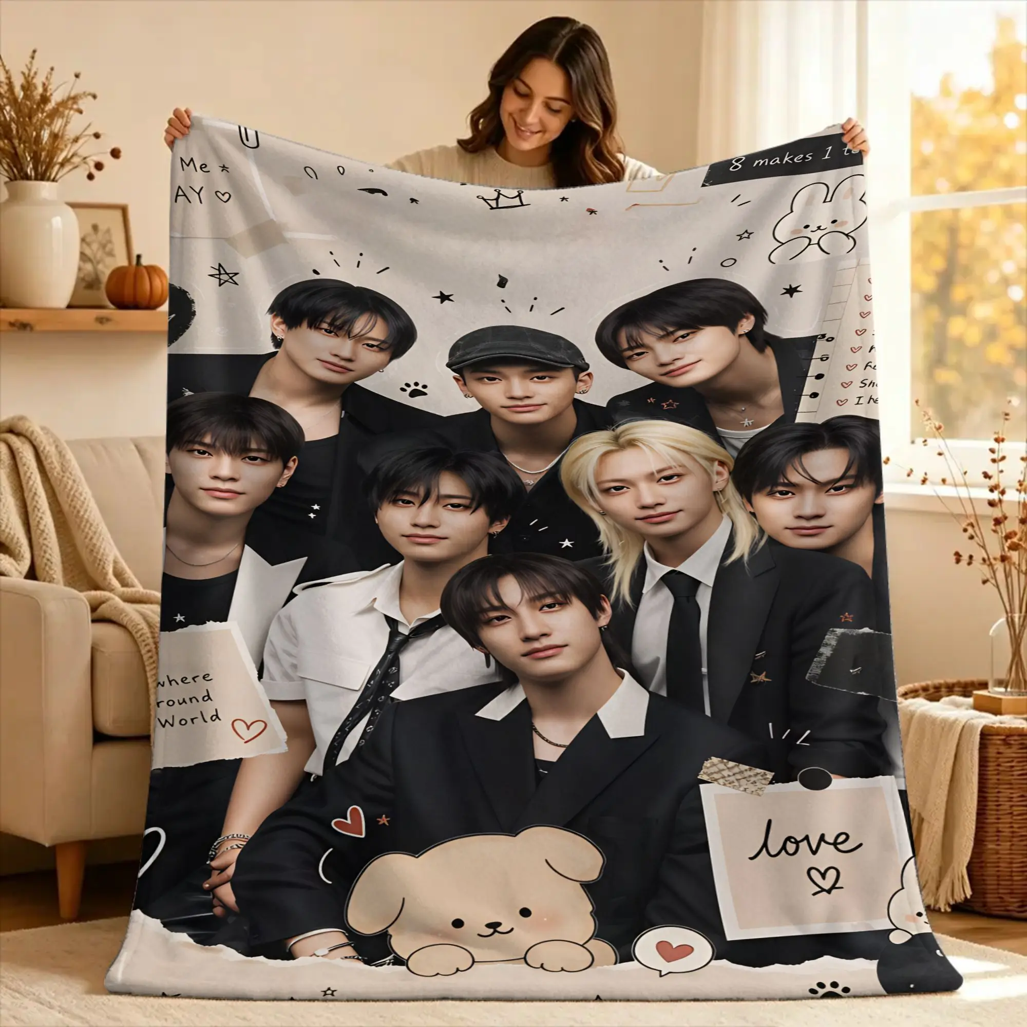 Warm Blanket Decorative KPOP S-Strays Throw Blanket For kids  Flannel Bedspread For Living Room Graphic Sofa Bed Cover