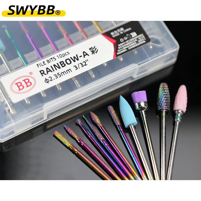 SWYBB Nail Drill Bits Kit 10Pcs Ceramic Diamond Carbide Nail Drill For Manicure  Acrylic Gel Nail Grinding Heads  Electric Drill