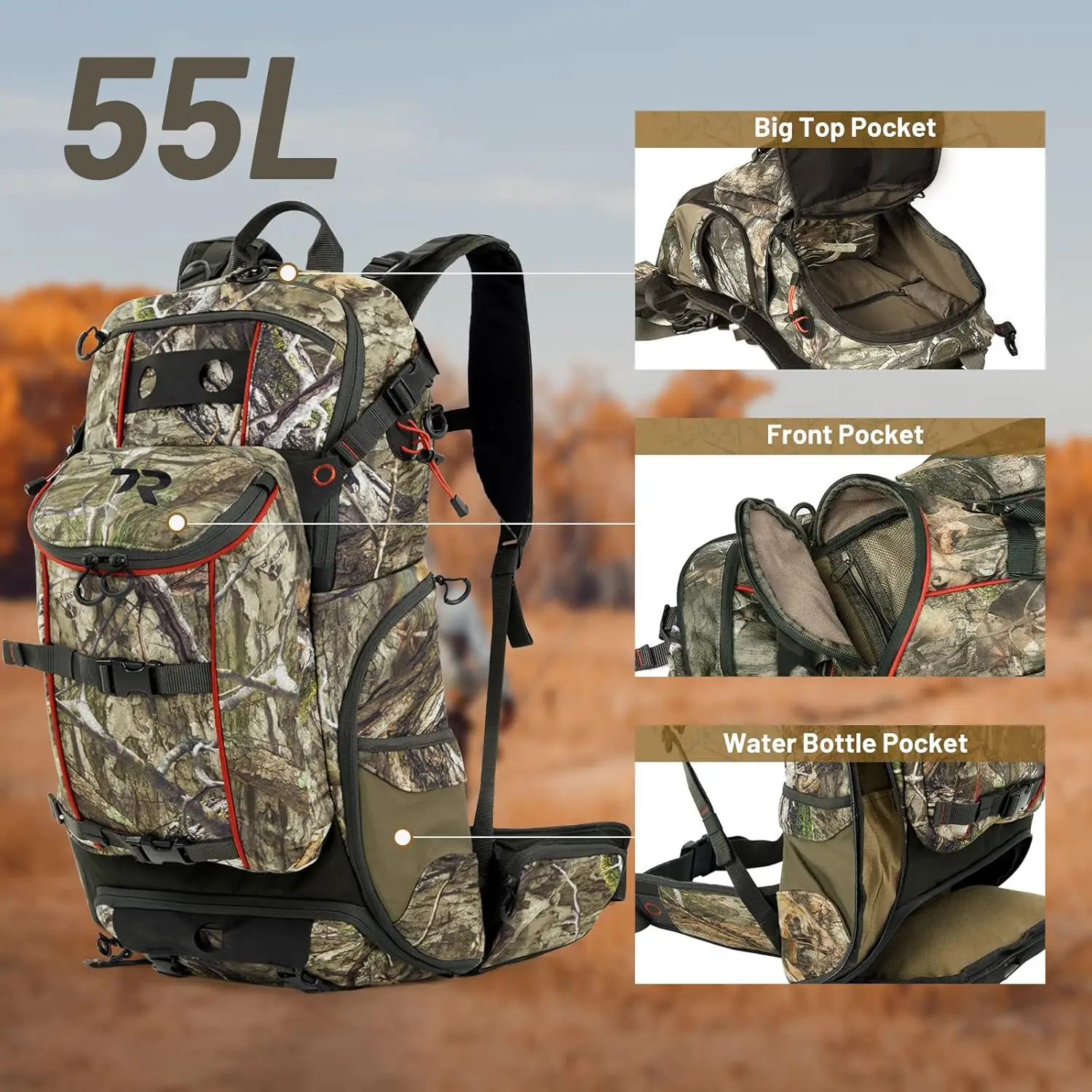 Backpack  Waterproof Hunting Pack , Internal Frame, Rain Cover, Mossy oak Camo Hunting Daypac