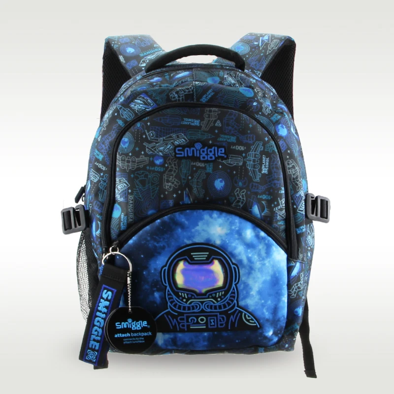Australian Original Smiggle Children's Schoolbag Boy Pupil Backpack Black And Blue Spaceman 7-12 Years Old Big 16 Inches