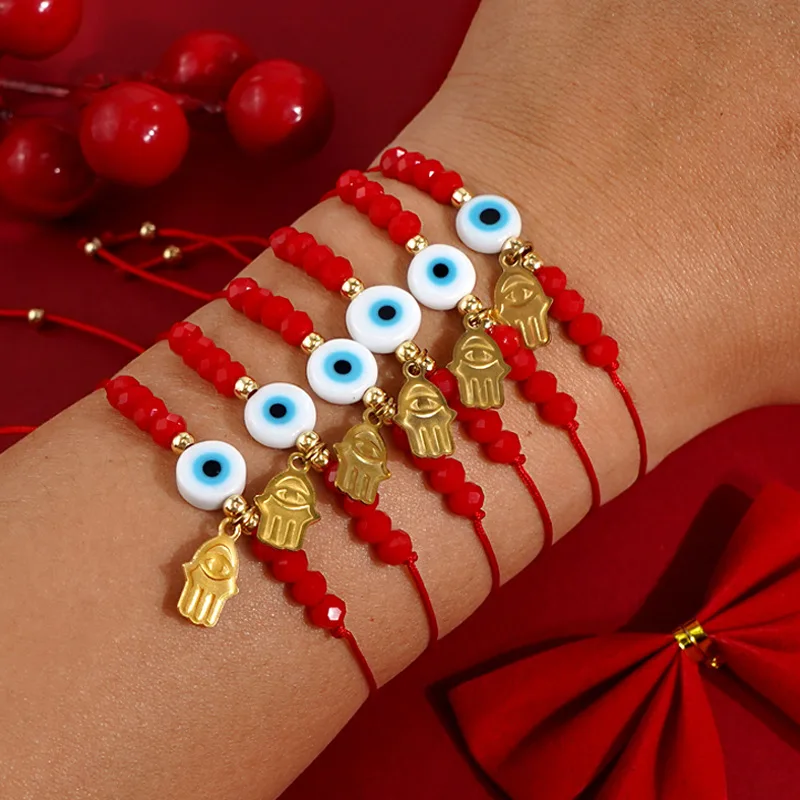 

10 Pieces Hamsa Charms Blue Eyes Handmade Classic Soft Cotton Jewelry Bracelet Fashion Jewelry