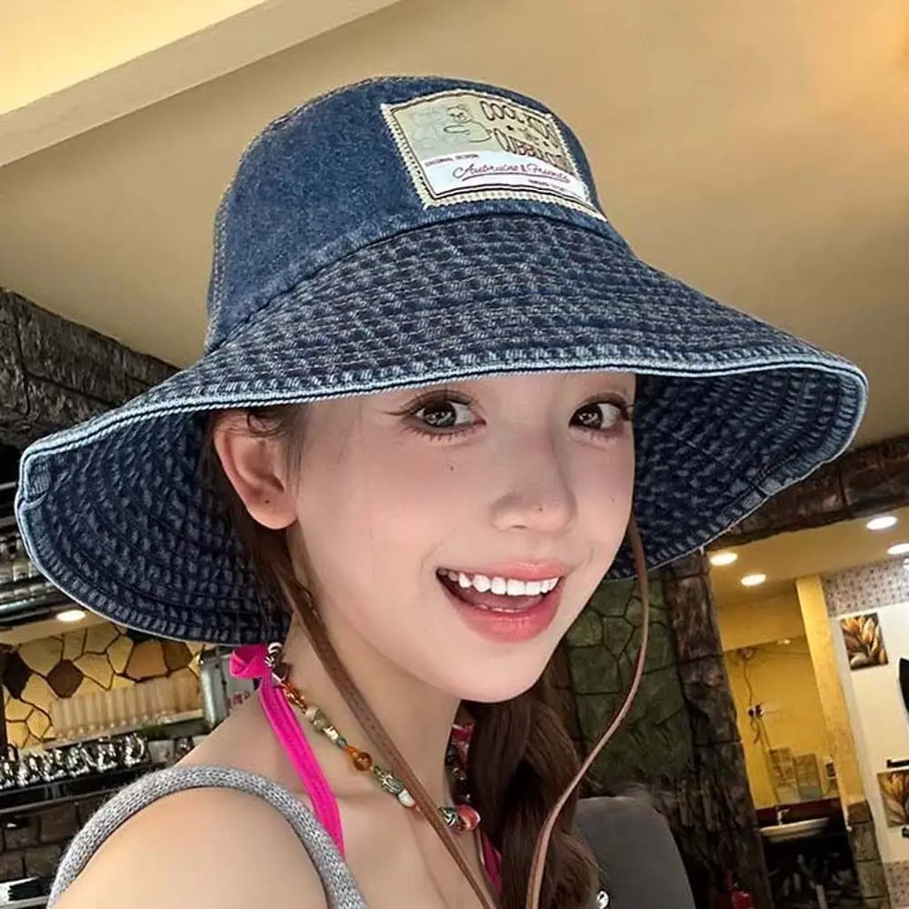 

Sunshade Denim Bucket Hats Wide-Brimmed Japanese Style Retro Fisherman Hat Soft Polyester Sun Protection Basin Cap Sport