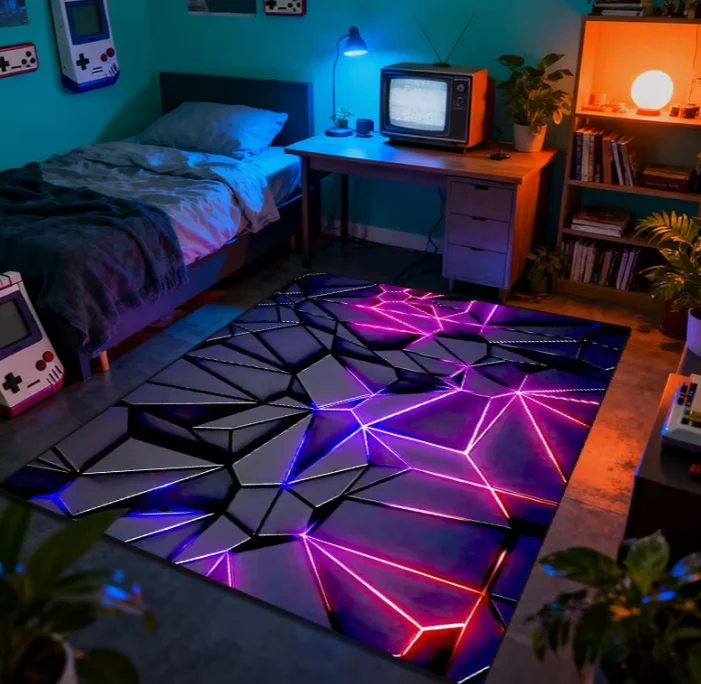 Game Controller Pattern Area Rug Chair Mat, Black Neon Carpet, Suitable for Gaming Room Room, Bedroom, Living Room, Outdoor Mat view 4