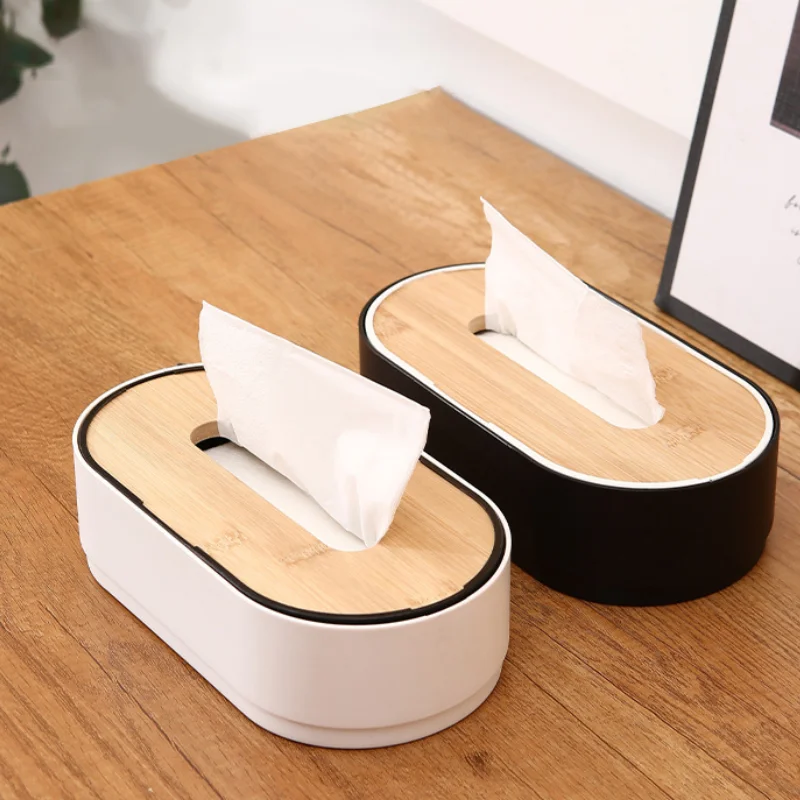 

Wooden Tissue Box Cover Solid Color Tissue Box with Groove Multifunctional Household Coffee Table Tissue Plastic Storage Box