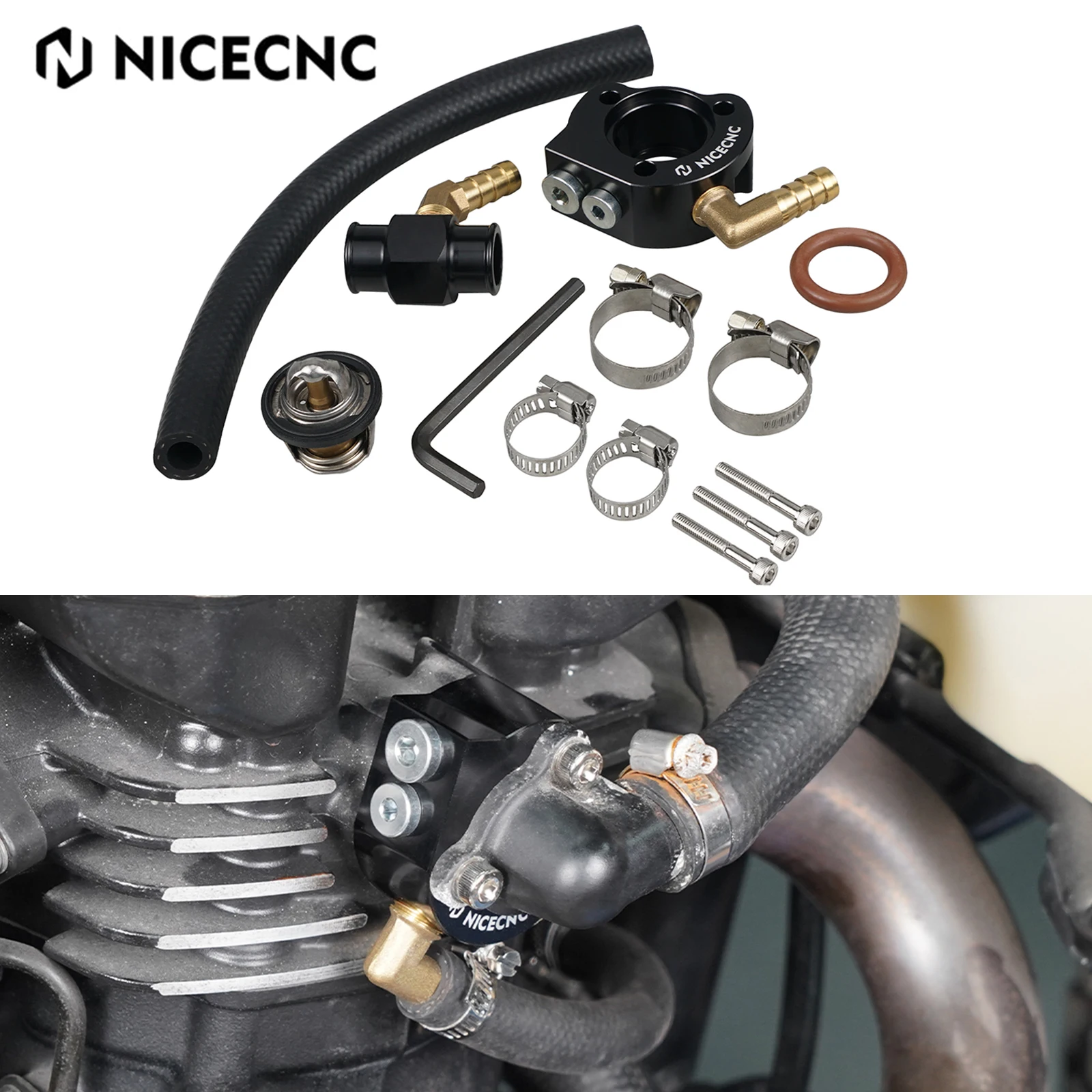 NICECNC Aluminum Motorcycle External Thermostat Set Cooling System Modification Kit For Kawasaki KLR650 KLR 650 1987-2024