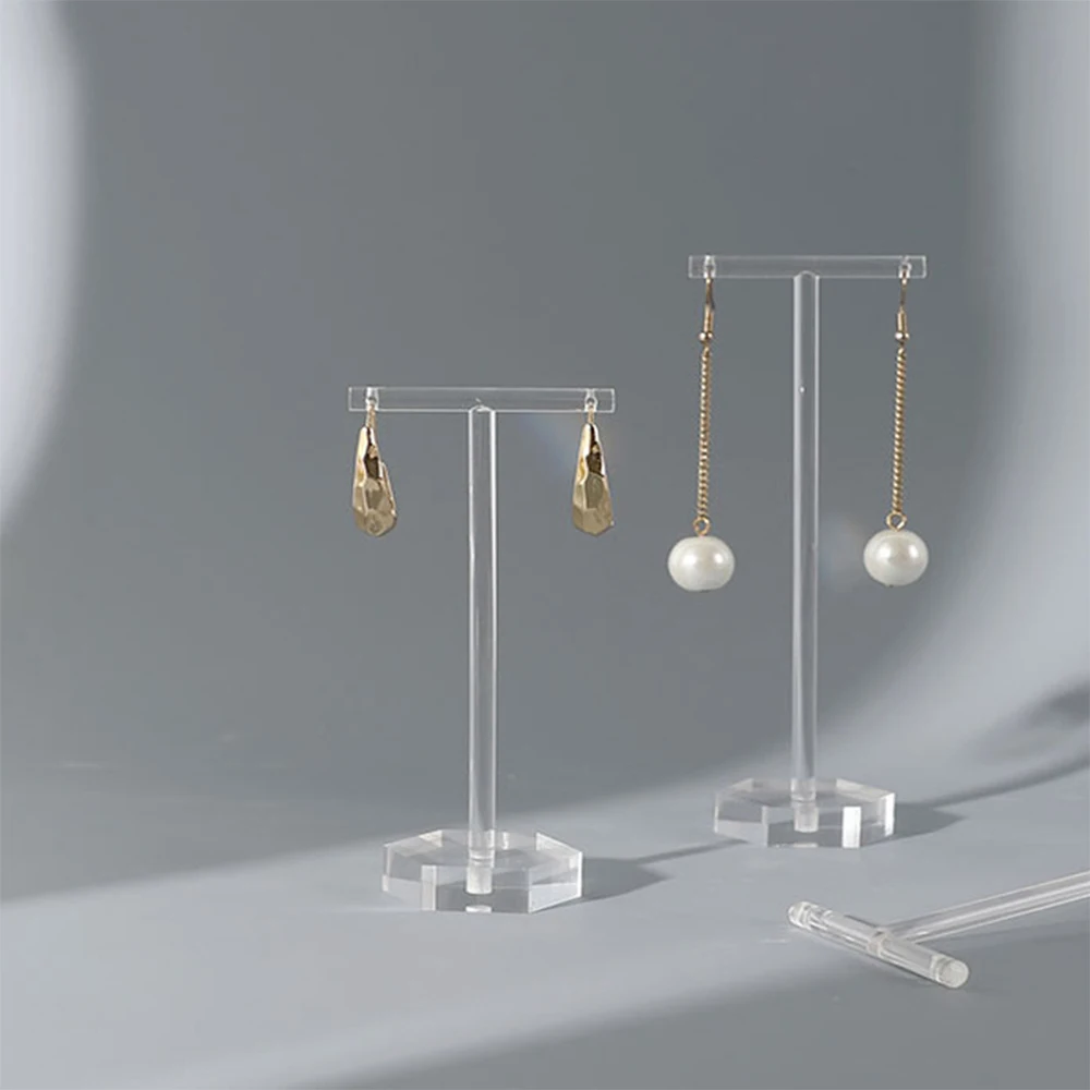 Fashion Clear Acrylic Earrings Holder Organizer Jewelry Display Rack Stand T Shape Stud Earrings Shelf Drop Earrings Showcase