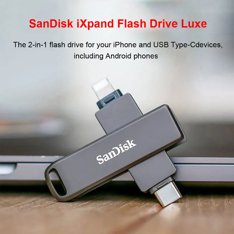 SanDisk Lightning USB Type-C 3.1 iXpand Flash Drive Luxe 256GB The 2-in-1 Flash Drive 128GB 64GB For iPhone/ iPad Pro/Mac IX70N