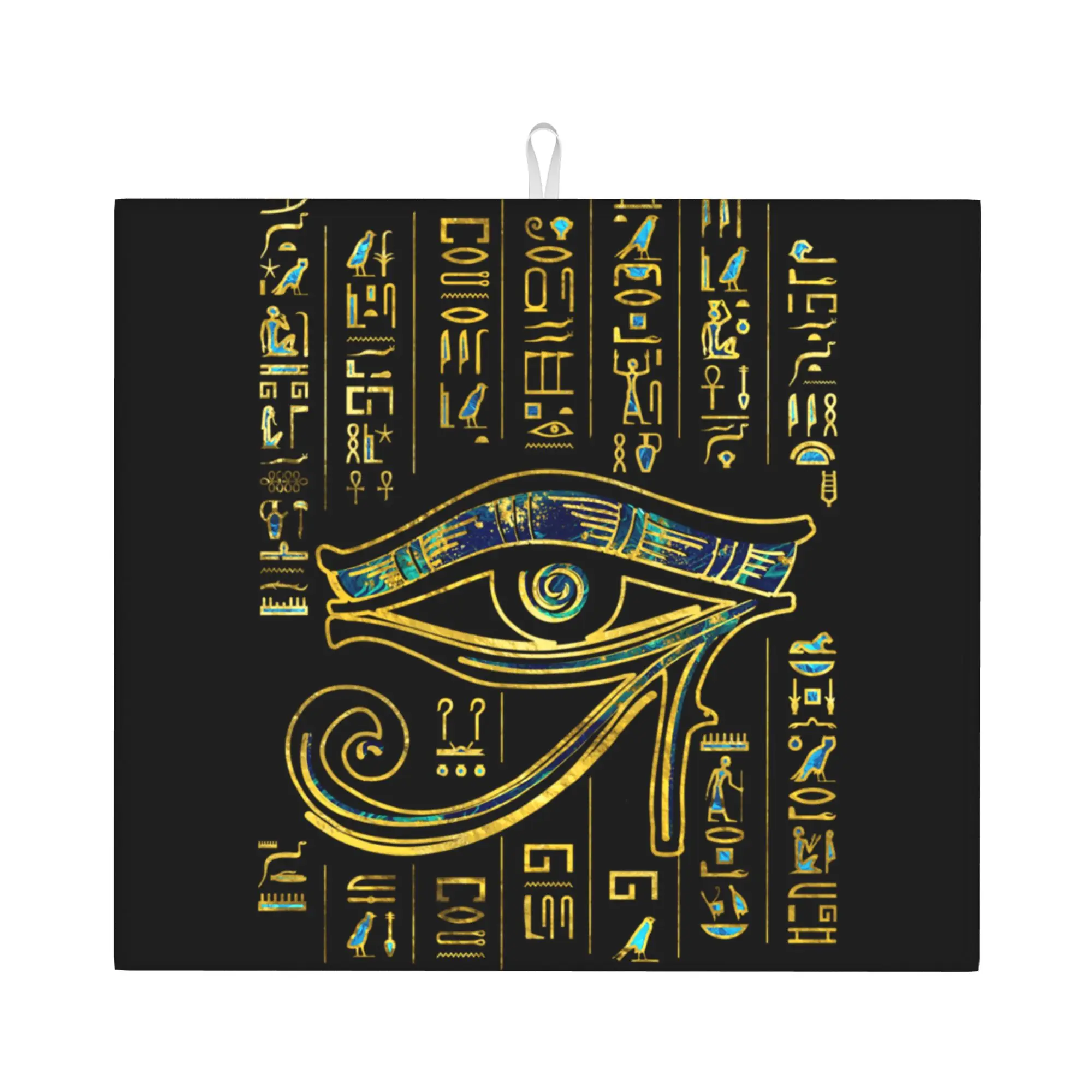 Egyptian Eye Of Horus On Hieroglyphics Drying Mat For Kitchen Waterproof Non‑Slip Oil Proof Reusable Countertop Protector Mat