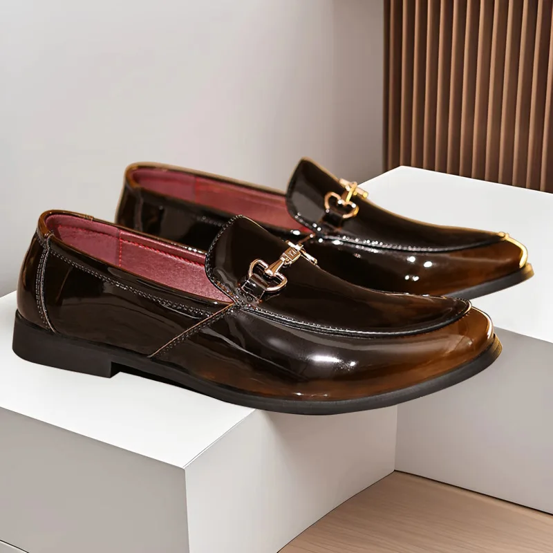 

Мужские лоферы из блестящей искусственной кожи, туфли без шнурков с круглым носком, весенне-осенние, ручной работы, повседневные мужские туфли для бизнеса, большие размеры