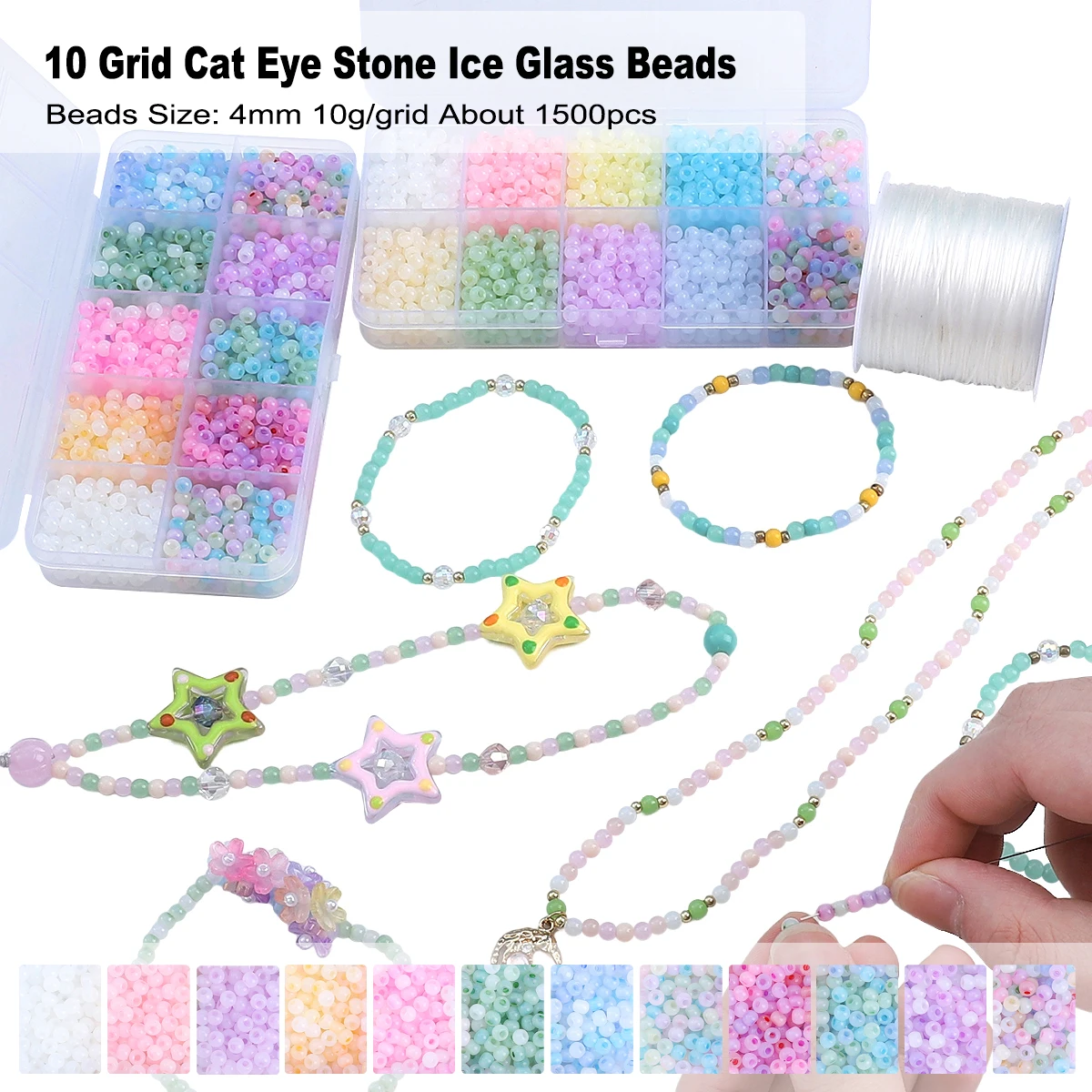 

4mm Cat Eye Stone Ice Glass Beads Loose Spacer Seed Beads Needlework DIY Handmade Charms Bracelets Necklaces Accessories 1500pcs