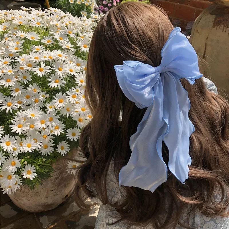 Pink Blue Bow Hair Clip Women Bowknot Ponytail Barrettes Girls Solid Stain Bow Ponytail Clip Headband Hair Accessories Headwear