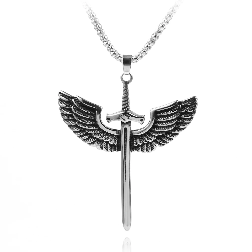 1 Stück Engelsflügel-Anhänger-Halskette für Männer und Frauen, Heiliges Schwert-Kreuz-Anhänger, Unisex-Accessoire