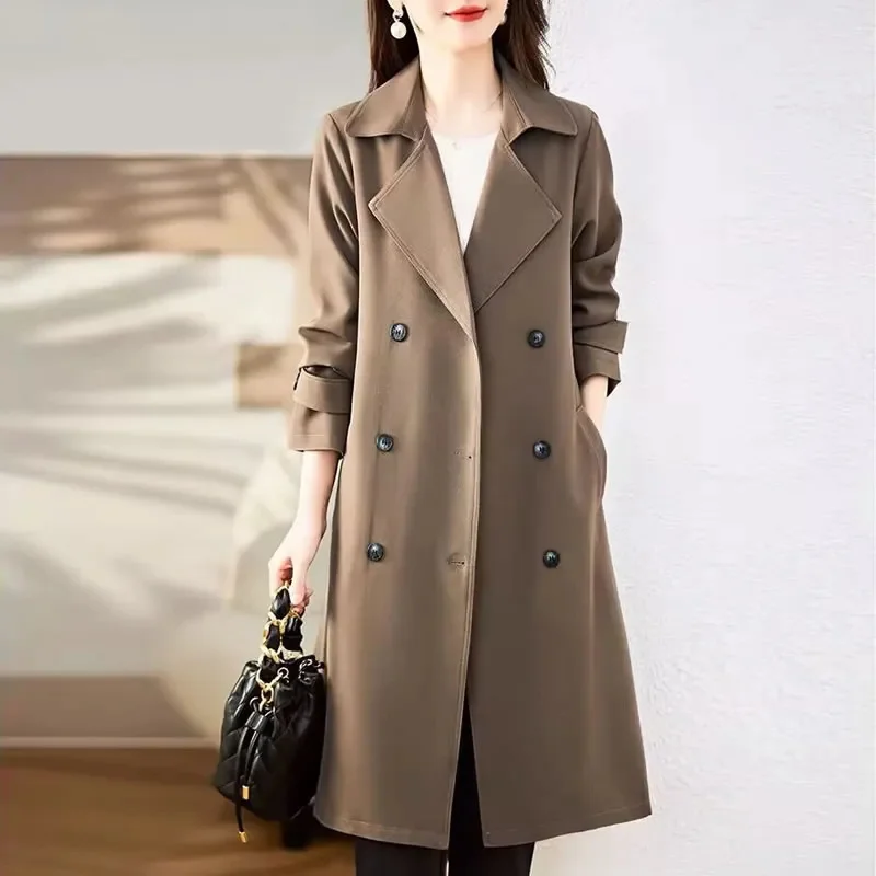 High End Trench Coat Women Mid Length Outerwear 2025Spring Autumn New Korean Fashion Temperament Coat Female Windbreakers Lining