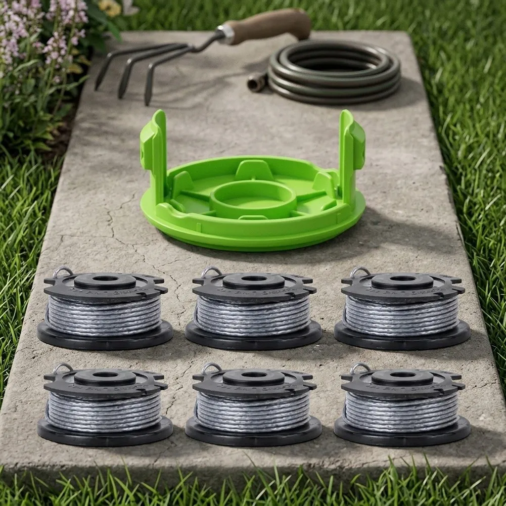 2026 Compatible With Greenworks- 0.065 Inch String Trimmer Spools 6 Pack Plus Cover Quick Load- Replacement For Yard Garden Care