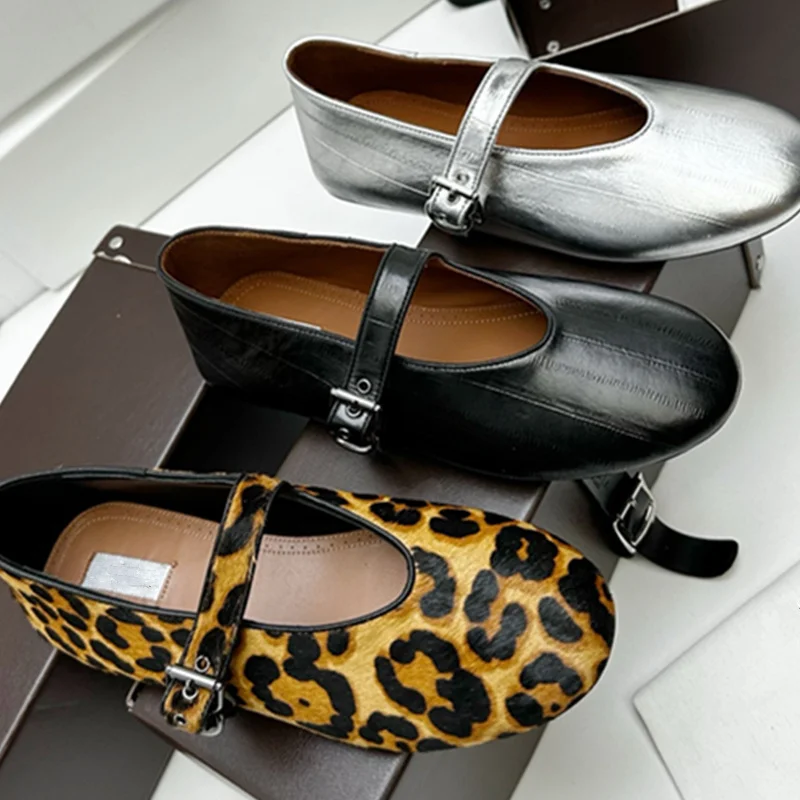 

Женская обувь Maxdutti, женская обувь, винтажные туфли Мэри Джейн на плоской подошве с леопардовым принтом, женские минималистичные лоферы из натуральной кожи