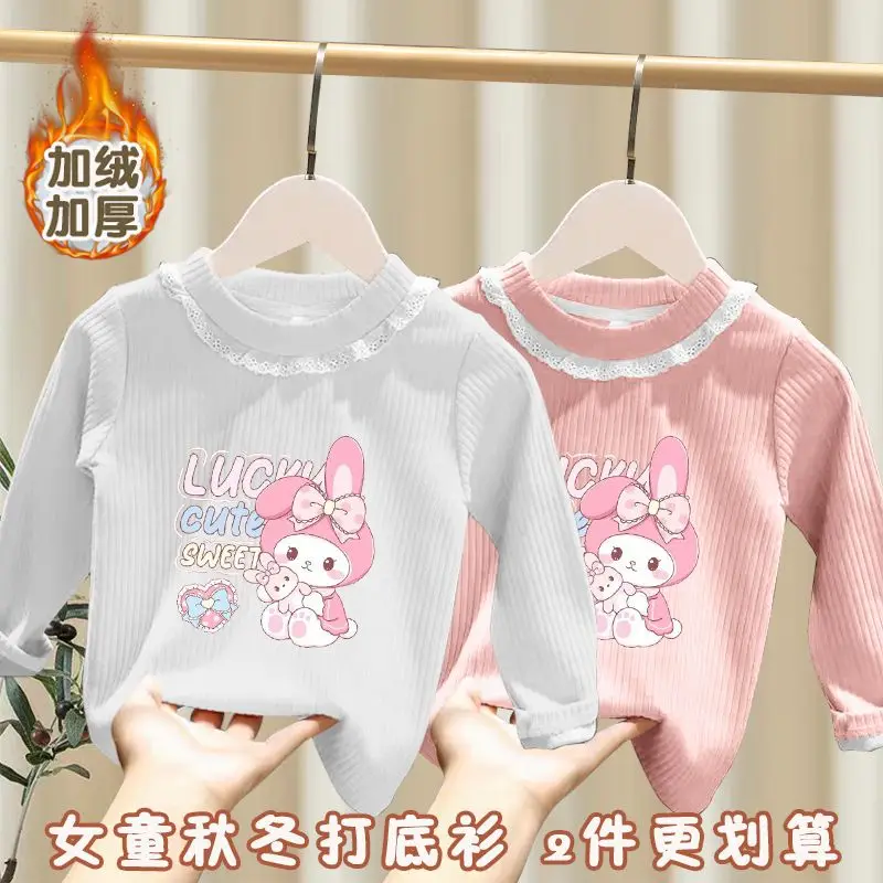 My Melody Anime Kawaii Sanrio Ins Fashion anak-anak kemeja dasar lucu kartun Ins kasmir hangat lengan panjang hadiah bertudung untuk anak-anak