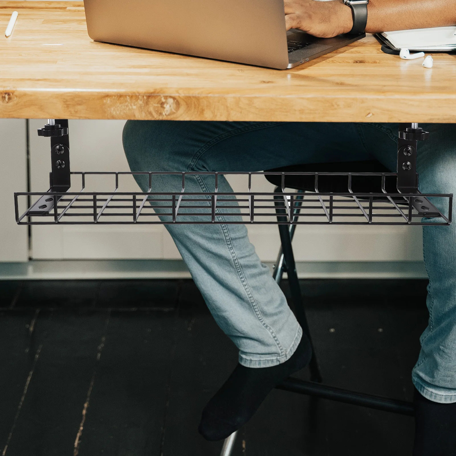 

Wire Storage Rack 500mm Black Cable ganizer Desk Management Under Desk Holder Surge Protector Mount No Hole Drilling Practical