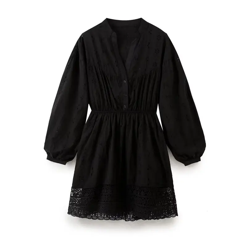 가을 겨울 신상 여성 롱 스웨터 V넥 자수 홀로우 아웃 디자인 출퇴근용 100% 기타 소재