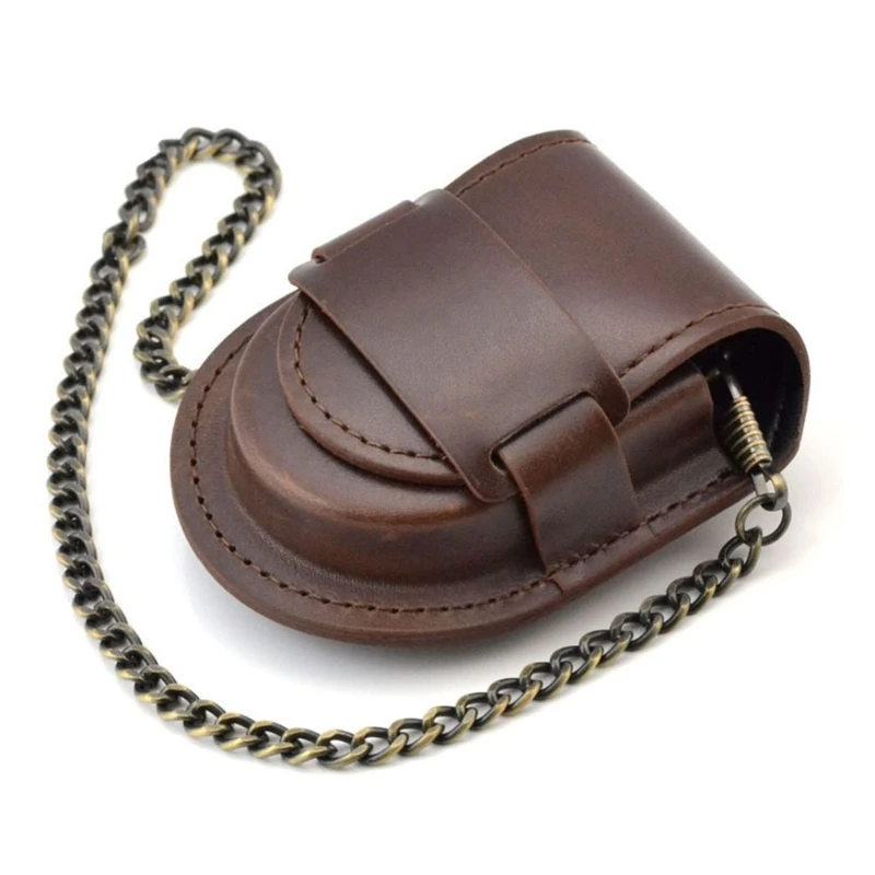 Leather Watch Pouch Pocket Vintage Watch Protectors Waist Bag Coin Pouch Storage With Chain Pocketed Watch Box Holder