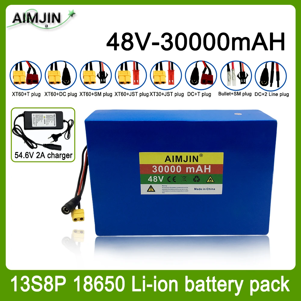 

13S8P 48V 30000mAh battery 18650 13S8P Lithium Battery Pack 1000W battery Built in 50A BMS