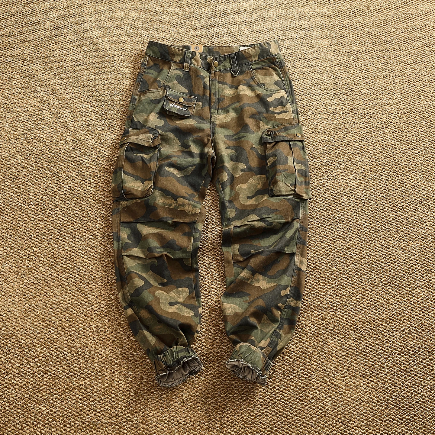 

2026 Spring New American Retro Camouflage Multi-pocket Cargo Pants Men's 100% Cotton Washed Loose Casual Ankle-tied Trousers