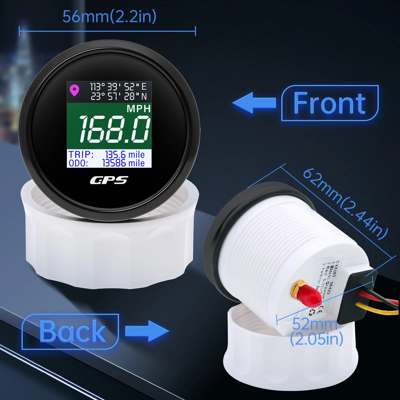 AD 52mm 12V 24V Digital GPS Speedometer TFT Screen Trip ODO Mph Knot Km/h GPS Antenna For Motor Boat Car RV Speed Meter