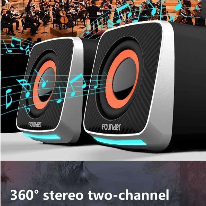 

Компьютерные колонки, звуковая система для ПК, стерео HIFI, двойные динамики, USB, проводные, с LED-подсветкой, для настольных компьютеров и ноутбуков