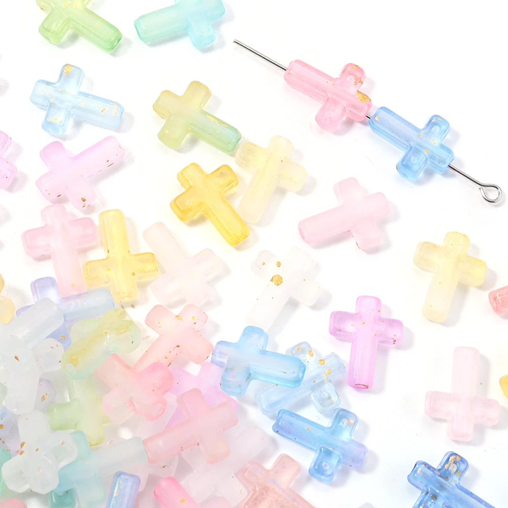 100 pçs 12x15mm forma cruz contas acrílicas colorido fosco gradiente solto grânulo para fazer jóias diy colar pulseira acessórios
