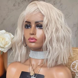 Synthetische Spitze Front Perücken für Frauen 60 Platin Blonde Perücke Kurze Bob Stil Welliges Haar Blond Frontal Perücken Cosplay