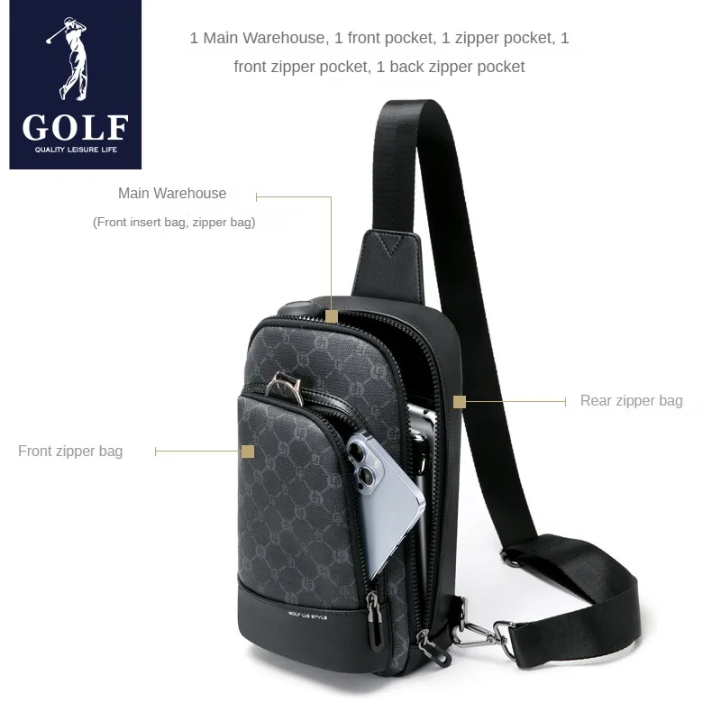 GOLF-Sac de poitrine multifonctionnel pour hommes, petit sac à dos à bandoulière, vieille fleur, loisirs et mode, affaires, marque, nouveau, 2024