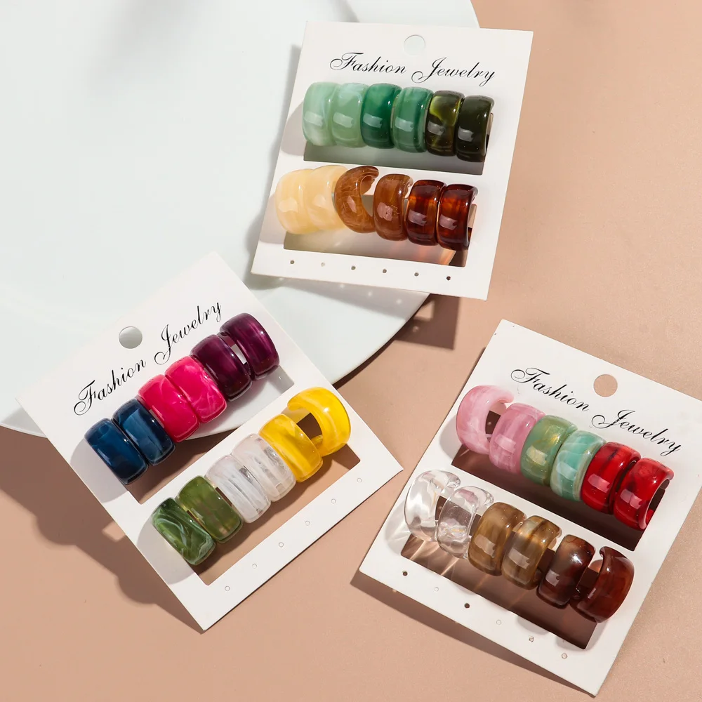 6 Pairs/set Trend Colorful Acrylic Geometric Wide C-Shape Earrings Set for Women Girls Earrings Fashion Jewelry