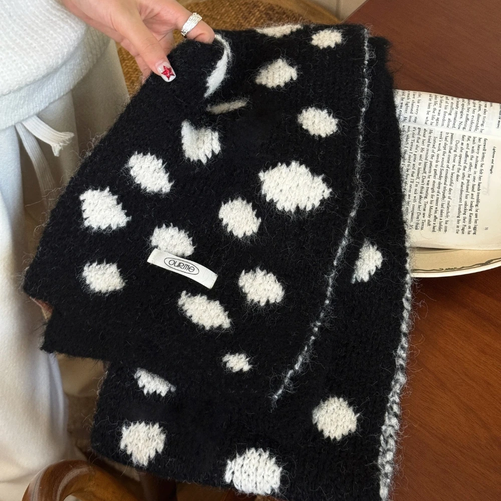 

Новый корейский вязаный шарф в горошек в стиле ретро, роскошный теплый шарф в стиле Ins, сотни женских цветных шарфов в подарок на Новый год