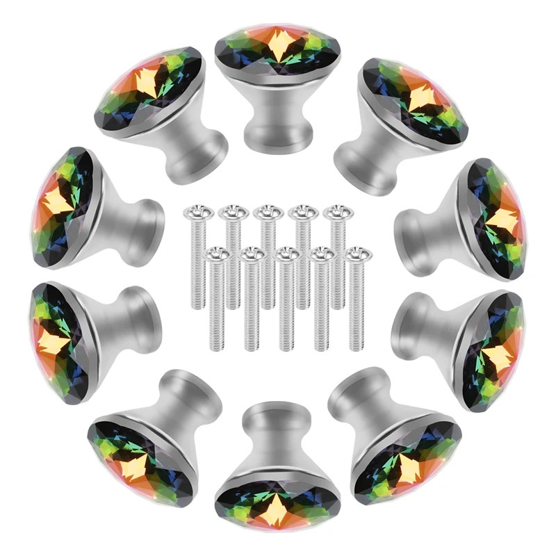 10PCS 30MM Colorful Crystal Knobs Glass Cabinet Knobs Drawer Pulls Handle For Home Cabinet Drawer And Dresser