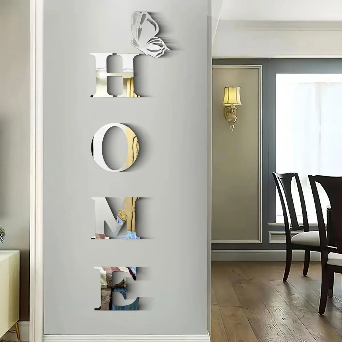 Home Wall Decor Acrylic Mirror Letters Signs Mirrors, Home Mirror Stickers Wall Decorations Silver Decor for Living Room Bedroom