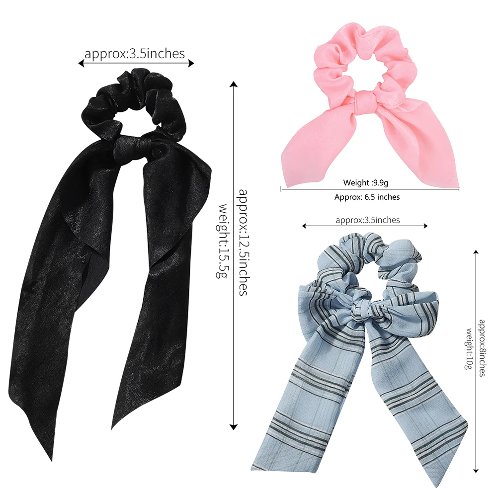 Fashion Solid Color Bow Satin Long Ribbon Ponytail Scarf Hair Tie Scrunchies Women Girls Elastic Hair Bands Hair Accessories