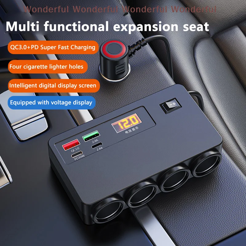 8 In 1 Universal 12V/24V Car Cigarette Lighter 120W Car Charger PD QC USB Quick Charge Power Adapter With Digital Display