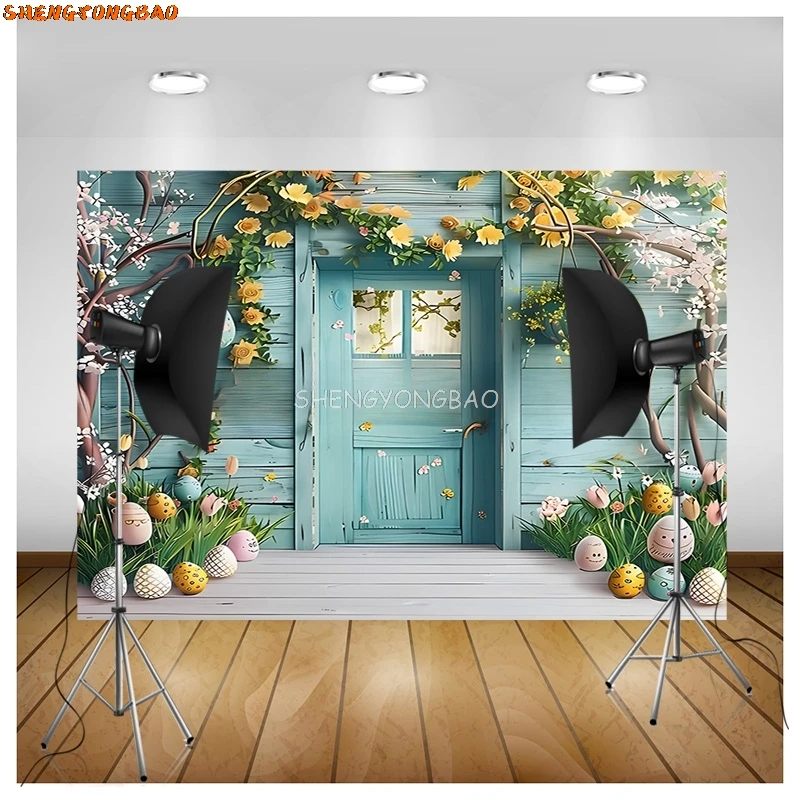SHENGYONGBAO Easter Day Digital Photography Backdrops Props Rabbit Flowers Arch Doors Maternity Photo Studio Background YH-04