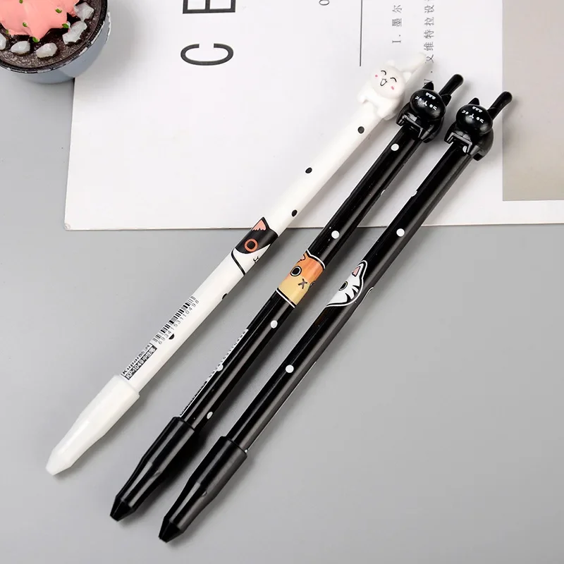 12/60 Pcs Wholesale Cute Cat Tail Cute Cat Gel Pens Set Full Needle Tube 0.5mm Black Student Stationery