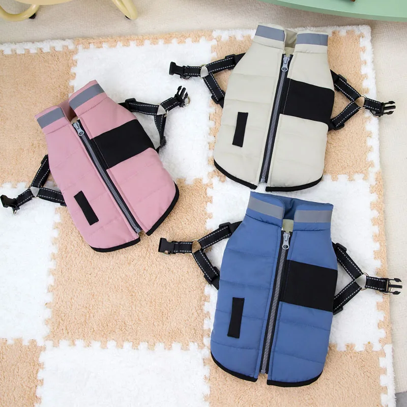 

Warm Dog Clothes Reflective Pet Jacket With Harness Winter Small Medium Dog Clothing Sleeveless Puppy Coat Jacket Shih Tzu Yorks