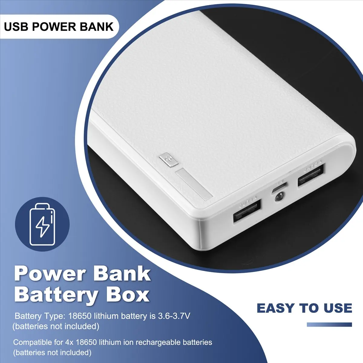 Reliable- Portable USB Charger 5V 2A 18650 Power Bank Battery Box For iphone6 Smartphone Colour:White